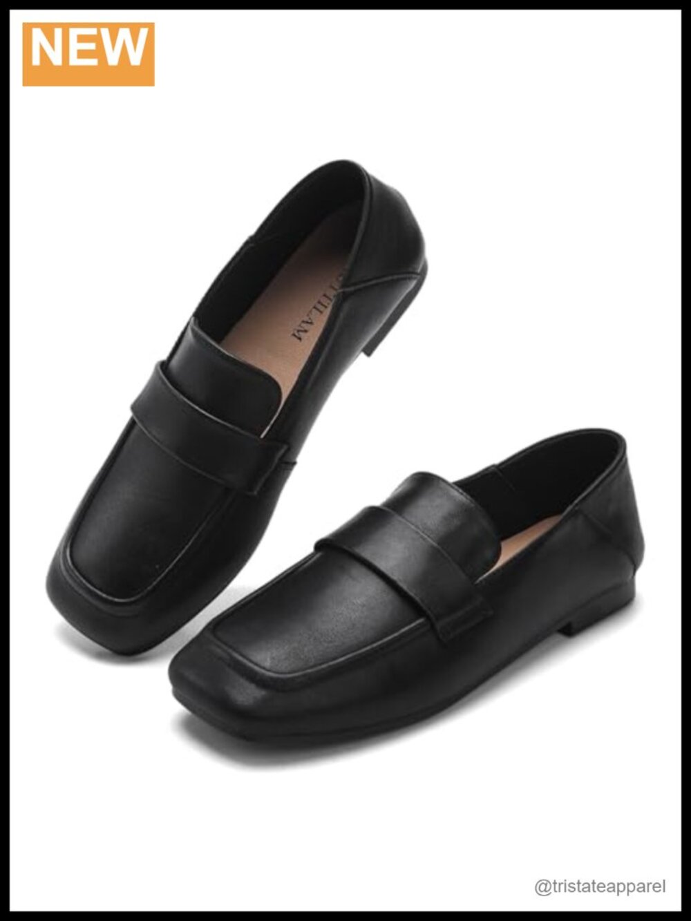 Genuine Leather Square Toe Loafers Plain Strap Dress Shoes Office Work Flats